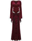 Punk Rave Womens Long Baroque Gothic Embossed Velvet Maxi Dress - Red