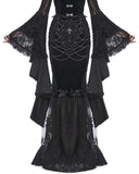 Eva Lady Dark Devore Baroque Gothic Velvet Chained Mermaid Skirt - Black