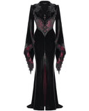 Eva Lady Womens Long Dark Baroque Gothic Velvet Gown Jacket - Black & Red