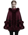 Punk Rave Daily Life Womens Plush & Faux Fur Hooded Winter Cloak - Red