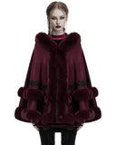 Punk Rave Daily Life Womens Plush & Faux Fur Hooded Winter Cloak - Red