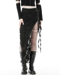 Dark In Love Womens Apocalyptic Punk Shredded Side-Split Maxi Skirt