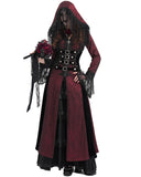 Devil Fashion Womens Long Gothic Fringed Hood Cloak Coat - Red & Black