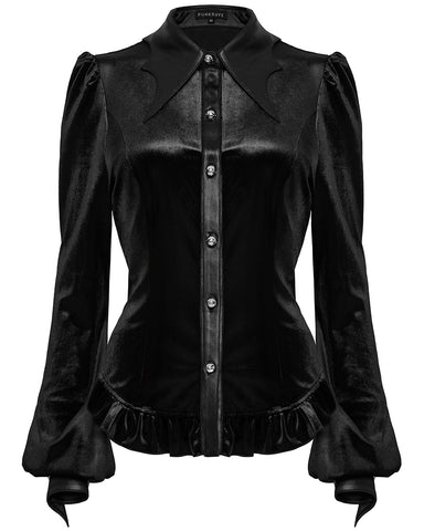 Punk Rave Daily Life Gothic Gradient Velvet Bat Collar Blouse Top - Black