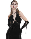 Devil Fashion Womens Long Gothic Velvet Lace-Up Evening Gloves - Black