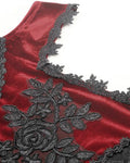 Dark In Love Womens Dark Elegant Gothic Velvet & Lace Applique Blouse Top - Red & Black