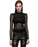 Punk Rave Womens Ornate Gothic Lace & Mesh Blouse Top