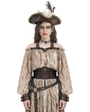 Devil Fashion Womens Victorian Steampunk Off Shoulder Halter Top - Off White & Brown