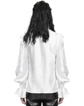 Devil Fashion Mens Gothic Vampire Beaded Crucifix Jacquard Dress Shirt - White