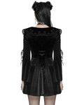 Punk Rave Womens Gothic Velvet Mini Dress With Oversize Embellished Collar - Black