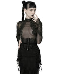 Punk Rave Womens Gothic Lolita Sheer Mesh Lace Petals Applique Blouse Top