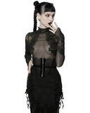 Punk Rave Womens Gothic Sheer Mesh Lace Applique Top