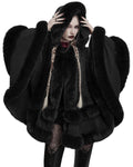 Punk Rave Daily Life Womens Plush & Faux Fur Hooded Winter Cloak - Black