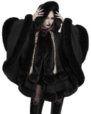 Punk Rave Daily Life Womens Plush & Faux Fur Hooded Winter Cloak - Black