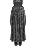 Devil Fashion Womens Long Victorian Steampunk Straps Maxi Skirt - Grey & Black