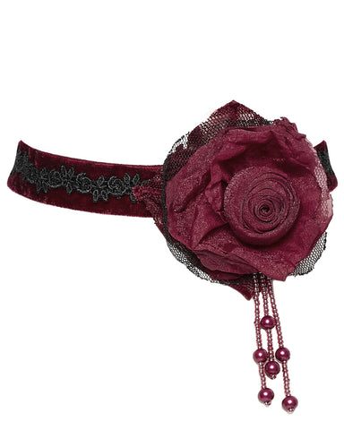 Punk Rave Daily Life Womens Gothic Burning Rose Choker Collar Necklace - Red