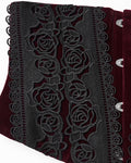 Punk Rave Womens Baroque Gothic Rose Embroidered Velvet Cincher Corset - Red & Black