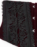 Punk Rave Womens Baroque Gothic Rose Embroidered Velvet Cincher Corset - Red & Black