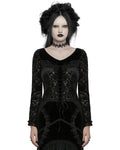 Punk Rave Womens Baroque Gothic Devore Velvet Lace Up Blouse Top