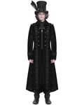 Devil Fashion Mens Long Gothic Victorian Damask Velvet Coat - Black