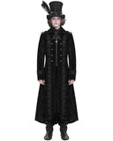 Devil Fashion Mens Long Gothic Victorian Damask Velvet Coat - Black