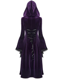 Punk Rave Womens Gorgeous Gothic Lace Applique Hooded Coat - Extended Size Range - Purple Velvet