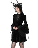 Dark In Love Gothic Crucifix Casket Velvet Bell Sleeve Dress