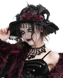 Eva Lady Womens Dark Gothic Punk Lolita Rose Wide Brim Mourning Hat