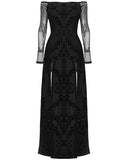 Punk Rave Womens Gothic Flocked Velvet Damask Off-Shoulder Maxi Dress