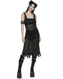 Punk Rave Womens Apocalyptic Gothic Techwear Crochet Knit Dress