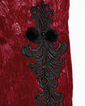 Punk Rave Womens Gothic Embossed Rose Velvet & Faux Fur Cheongsam Dress - Red