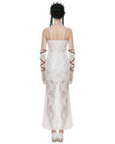 Dark In Love Womens Romantic Gothic Embroidered White Lace Mermaid Dress