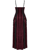Punk Rave Daily Life Womens Long Gothic Crushed Velvet Applique Maxi Dress - Red