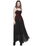 Punk Rave Daily Life Long Gothic Lace Applique Maxi Dress - Red & Black Gradient