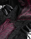 Eva Lady Womens Baroque Gothic Damask Winter Coat With Faux Faur Trims - Black & Red