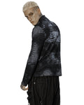 Punk Rave Mens Apocalyptic Punk Spliced Tie Dye Mesh Top - Black & Grey