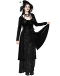 Dark In Love Long Gothic Velvet & Cobweb Lace Batwing Maxi Dress