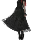 Dark In Love Womens Long Gothic Pleated Tulle Layered Floral Maxi Skirt