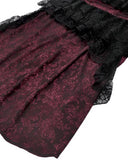 Dark In Love Womens Long Gothic Rose Asymmetric Lace Ruffle Maxi Dress - Red & Black