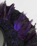 Devil Fashion Womens Dark Gothic Feathered Rose Fascinator Headpiece - Black & Purple