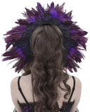 Devil Fashion Womens Dark Gothic Feathered Rose Fascinator Headpiece - Black & Purple