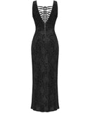 Eva Lady Long Gothic Rose Lace & Velvet Maxi Dress - Black & Purple