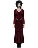 Punk Rave Womens Long Baroque Gothic Embossed Velvet Maxi Dress - Red