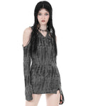 Dark In Love Womens Apocalyptic Punk Shredded Hooded Tunic Mini Dress - Black & Grey