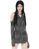 Dark In Love Womens Apocalyptic Punk Shredded Hooded Tunic Mini Dress - Black & Grey