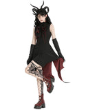 Dark In Love Dark Gothic Cravat Batwing Tailed Dress - Black & Red