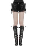 Devil Fashion Womens Gothic Velvet Floral Mesh Embellished Hot Pants Shorts