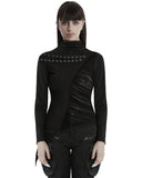 Punk Rave Daily Life Womens Asymmetric Apocalyptic Spliced Mesh Top