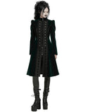 Punk Rave Womens Gothic Velvet Embellished Mid Length Military Coat - Bottle Green