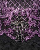 Eva Lady Womens Gothic Beaded & Feathered Wide Brim Mourning Hat - Black & Purple